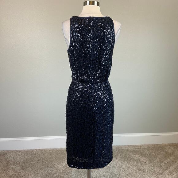 Eliza J Sequined Sleeveless Midi Sheath Cocktail Dress Blue Size 8 Round Neck - Picture 4 of 12